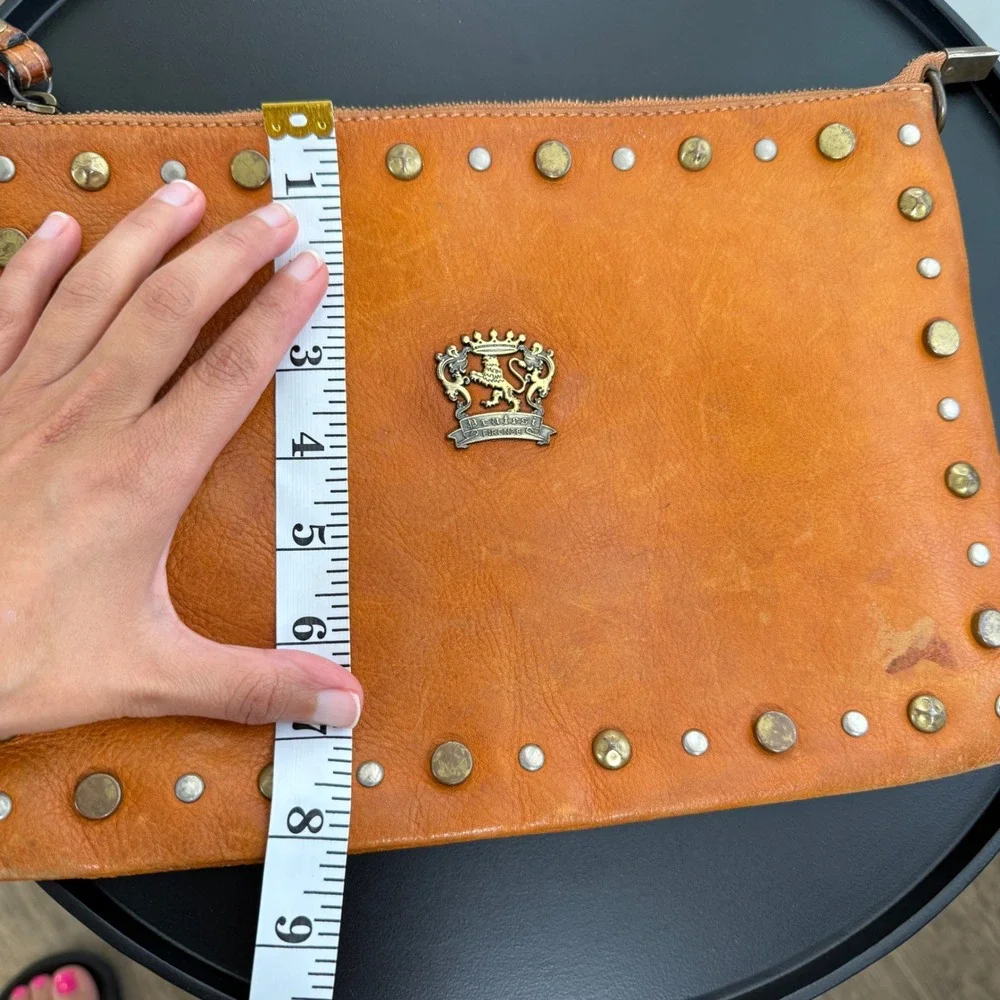 Pratesi Firenze Italian Leather Studded Pouch Bag Cognac Made in Italy - Picture 7 of 12
